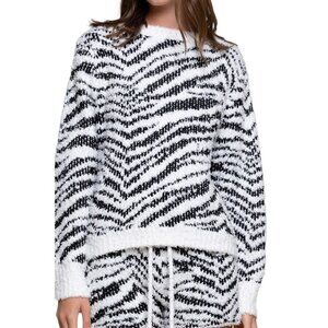 POL Fuzzy Zebra Animal Print Sweater Black White Size M NWT